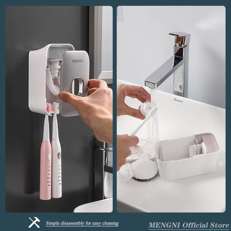 Toothpaste Dispenser Wall-Mounted Bathroom Toothpaste Squeezer Punch-Free Toothbrush Holder Rack manual operation